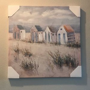 Beach House  Scene Mounted Cavas Oil Painting on Print NWT